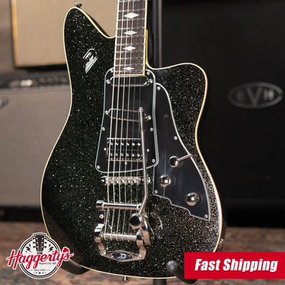 Duesenberg Paloma Baritone Electric Guitar - Black Sparkle with Gig Bag