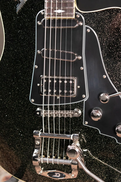 Duesenberg Paloma Baritone Electric Guitar - Black Sparkle with Gig Bag