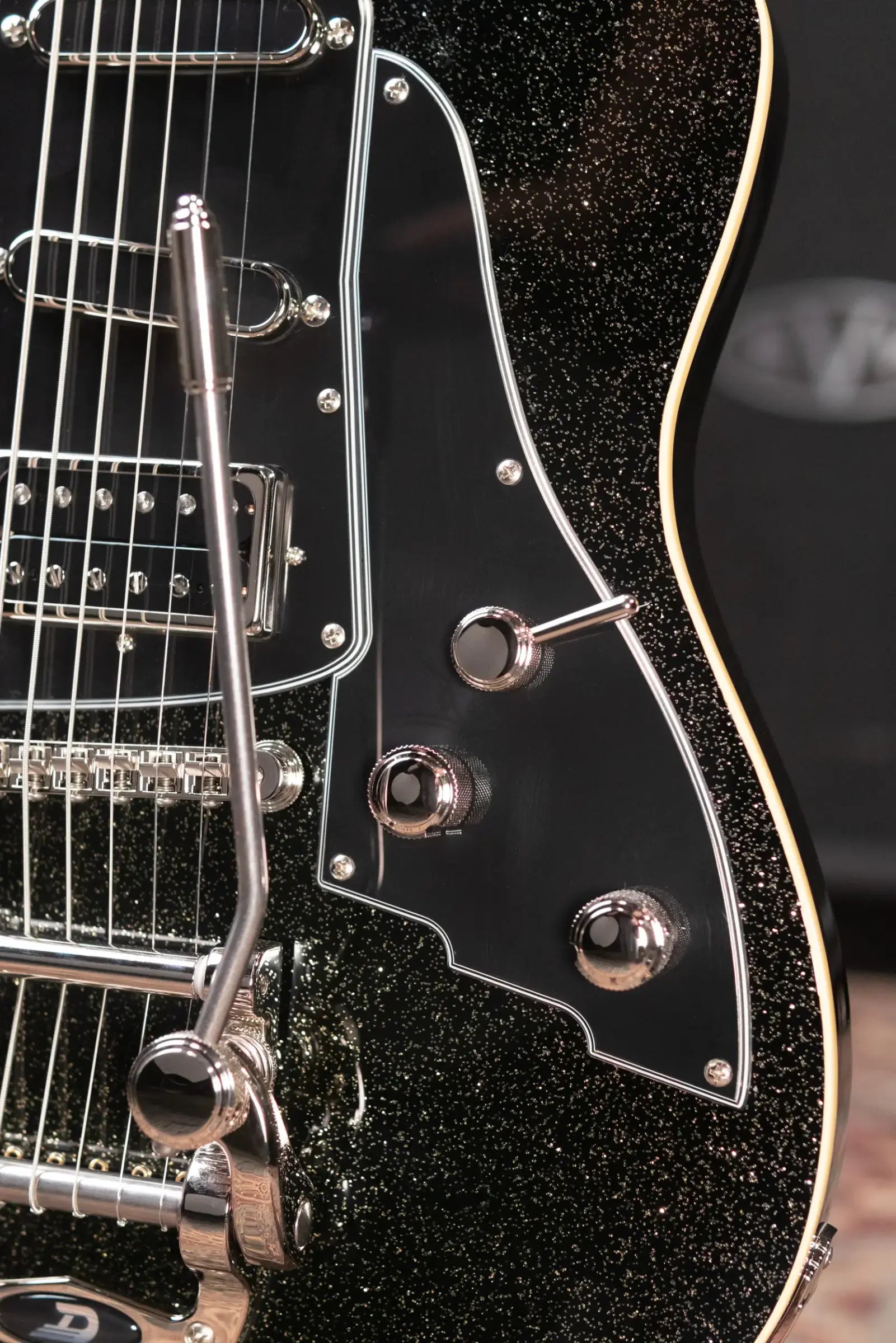 Duesenberg Paloma Baritone Electric Guitar - Black Sparkle with Gig Bag