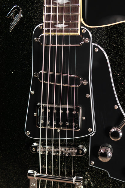 Duesenberg Paloma Baritone Electric Guitar - Black Sparkle with Gig Bag