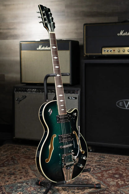 Duesenberg Starplayer TV DLX Semi-Hollow Electric Guitar - Catalina Green Burst with Hardshell Case