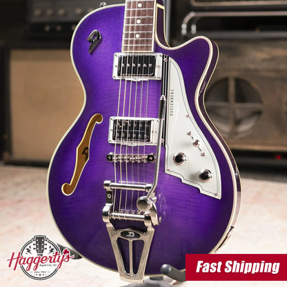 Duesenberg Starplayer TV Semi-Hollow Electric Guitar - Galaxy Purple Burst with Hardshell Case