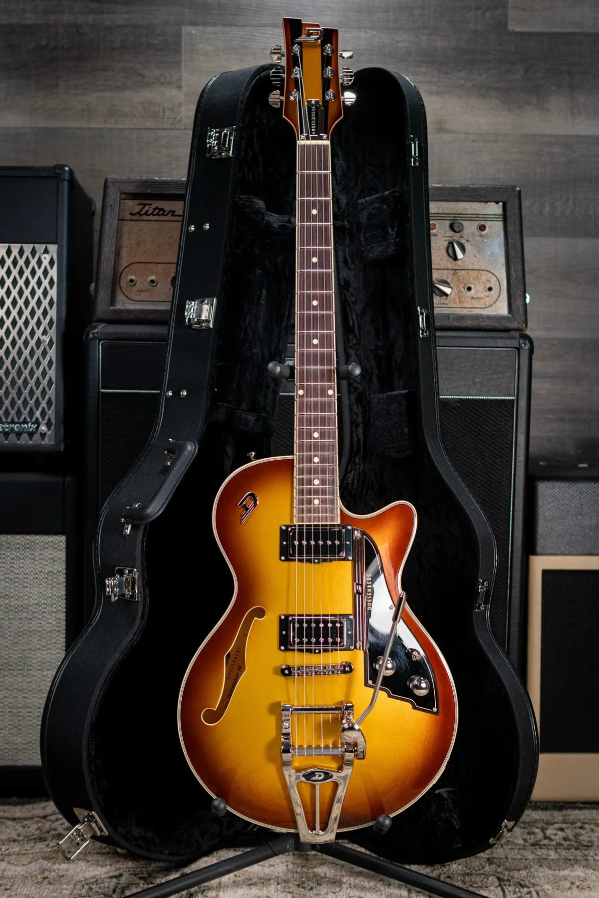 Duesenberg Starplayer TV Semi-Hollow Electric Guitar - Gold Burst with Hardshell Case