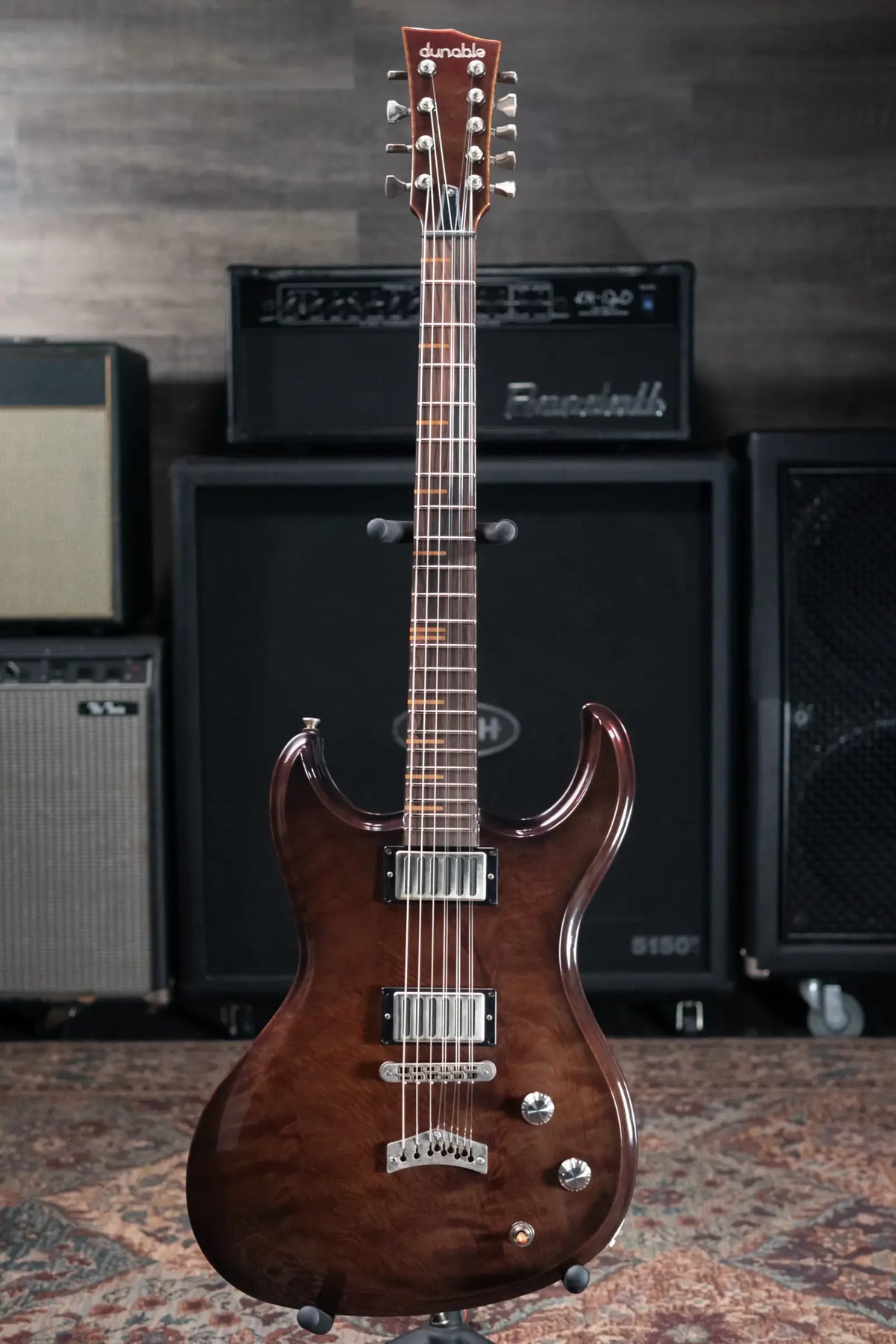 Dunable Custom Gnarwhal 9-String 1-Piece Curly Redwood Electric Guitar - Charcoal/Red Shift with Hardshell Case