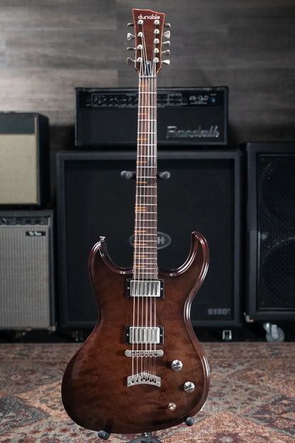 Dunable Custom Gnarwhal 9-String 1-Piece Curly Redwood Electric Guitar - Charcoal/Red Shift with Hardshell Case