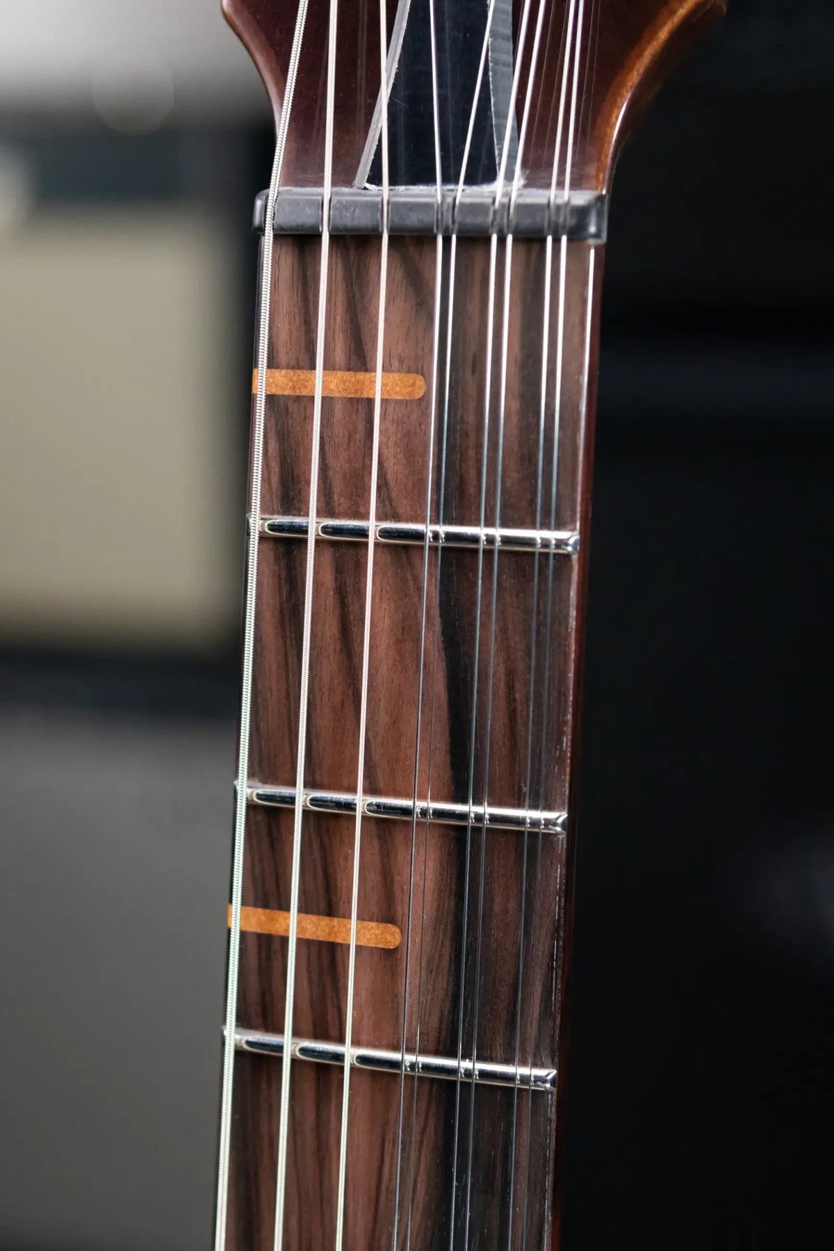 Dunable Custom Gnarwhal 9-String 1-Piece Curly Redwood Electric Guitar - Charcoal/Red Shift with Hardshell Case