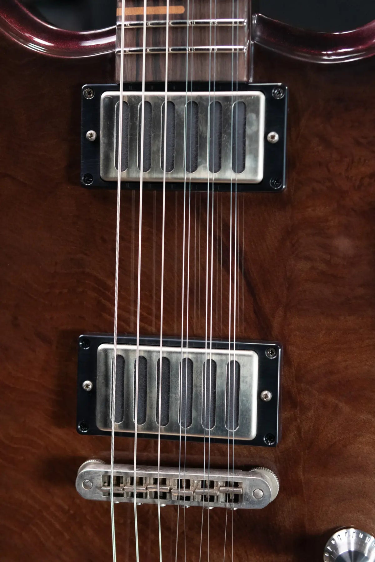 Dunable Custom Gnarwhal 9-String 1-Piece Curly Redwood Electric Guitar - Charcoal/Red Shift with Hardshell Case