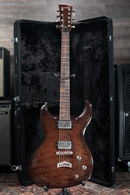 Dunable Custom Gnarwhal 9-String 1-Piece Curly Redwood Electric Guitar - Charcoal/Red Shift with Hardshell Case