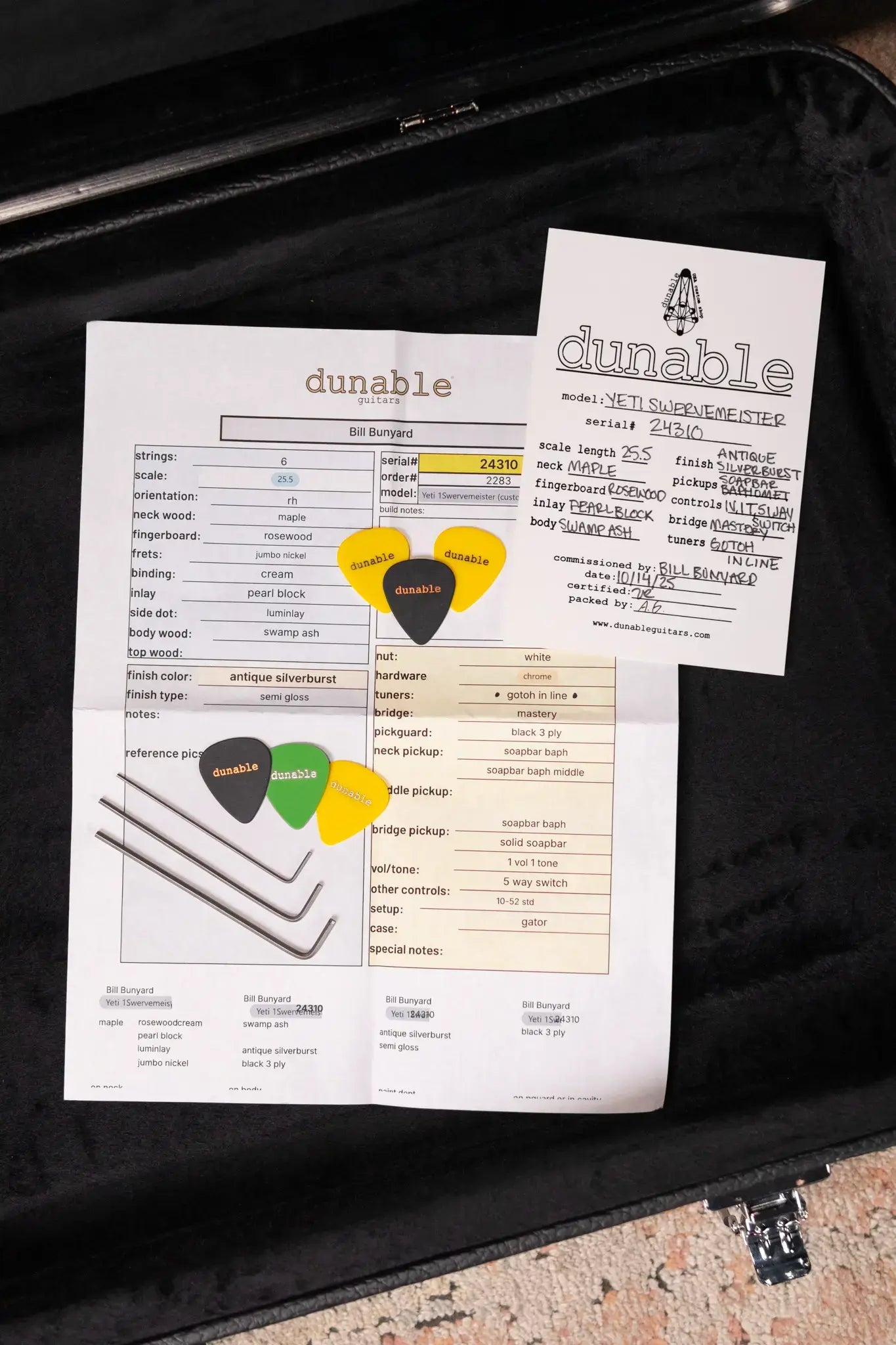 Dunable Custom Yeti Swervemeister Electric Guitar - Antique Silverburst with Hardshell Case