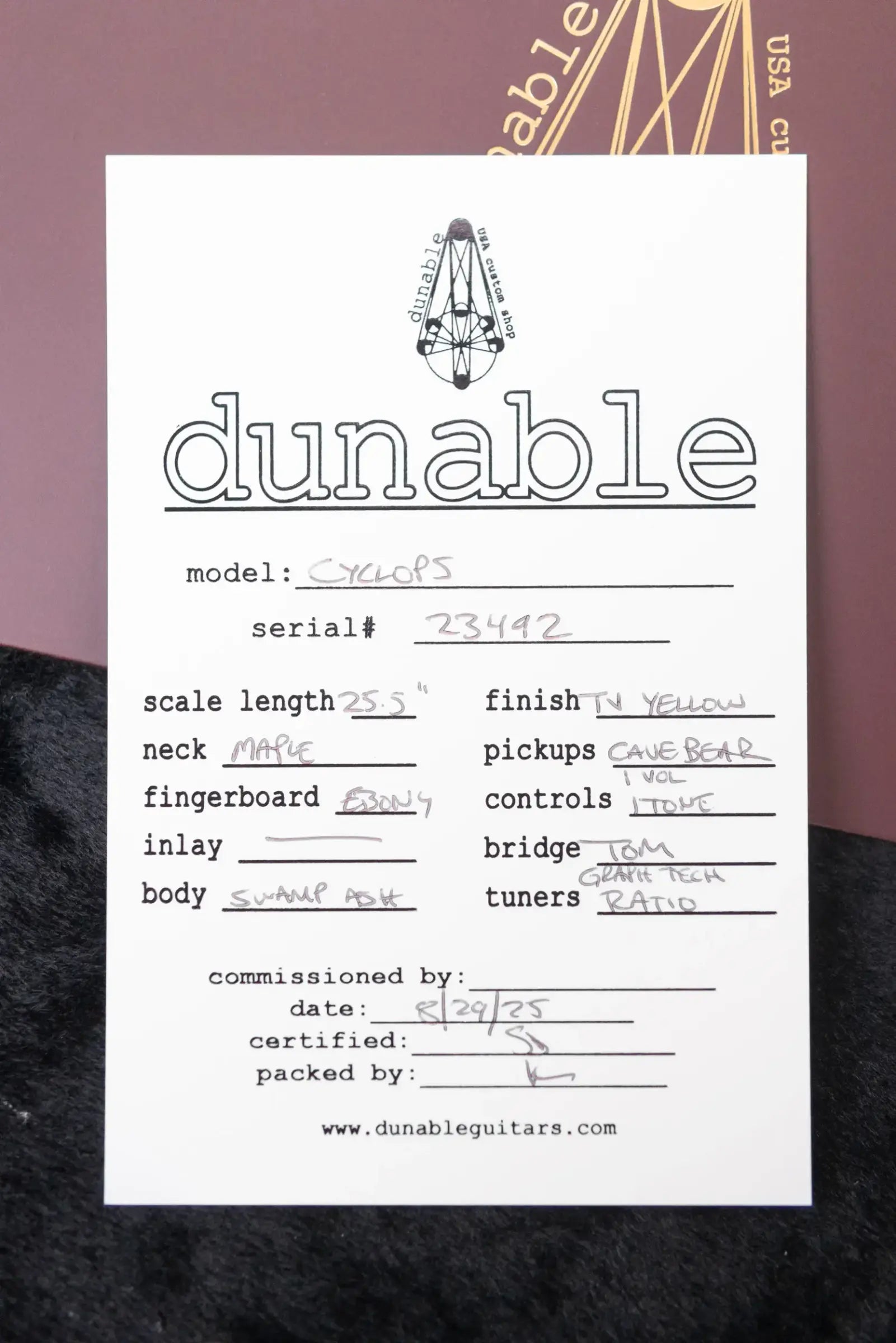 Dunable USA Custom Shop Cyclops Electric Guitar - TV Yellow with Hardshell Case