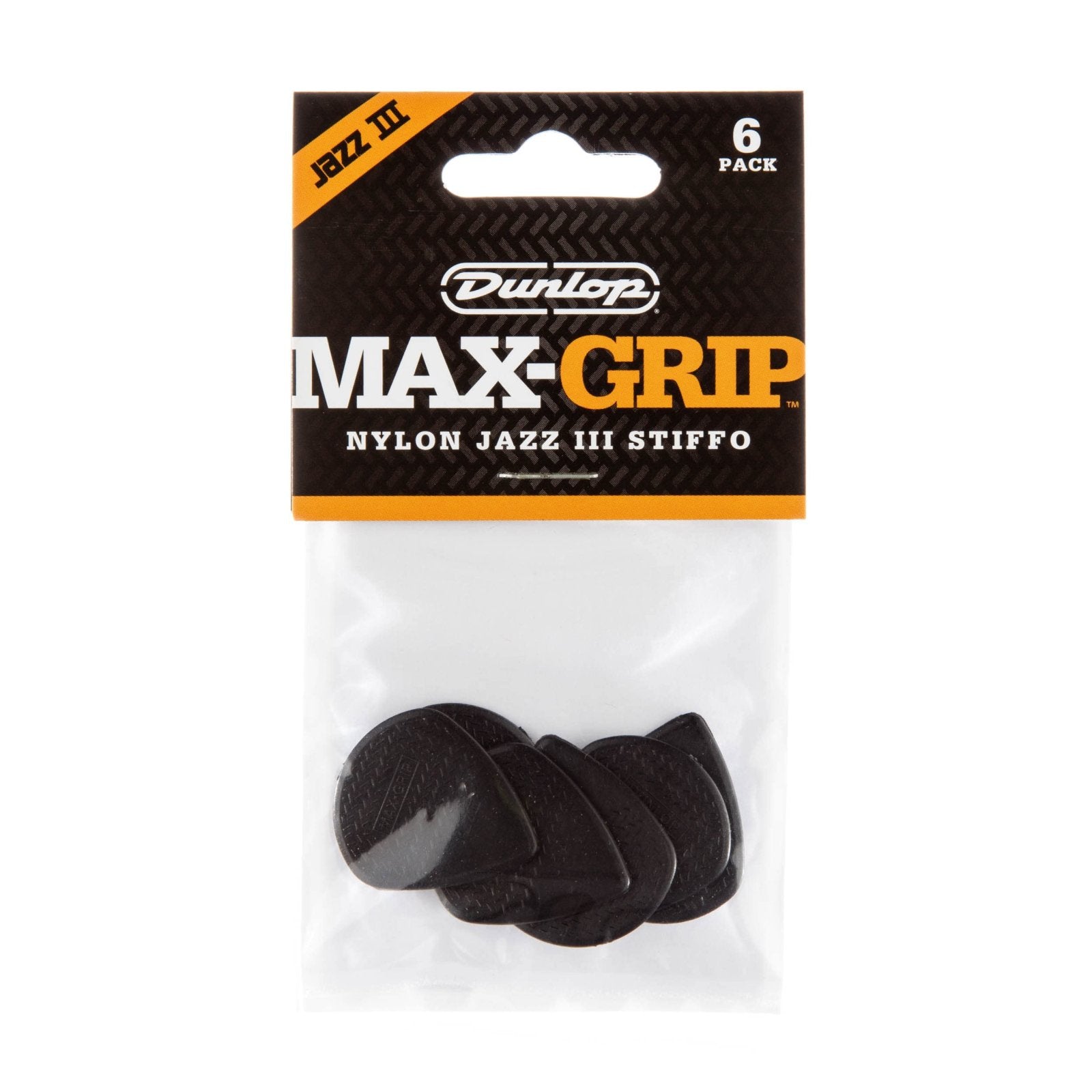 Dunlop 471P3S Nylon Max-Grip Jazz III Guitar Picks - Black "Stiffo" (6-pack)
