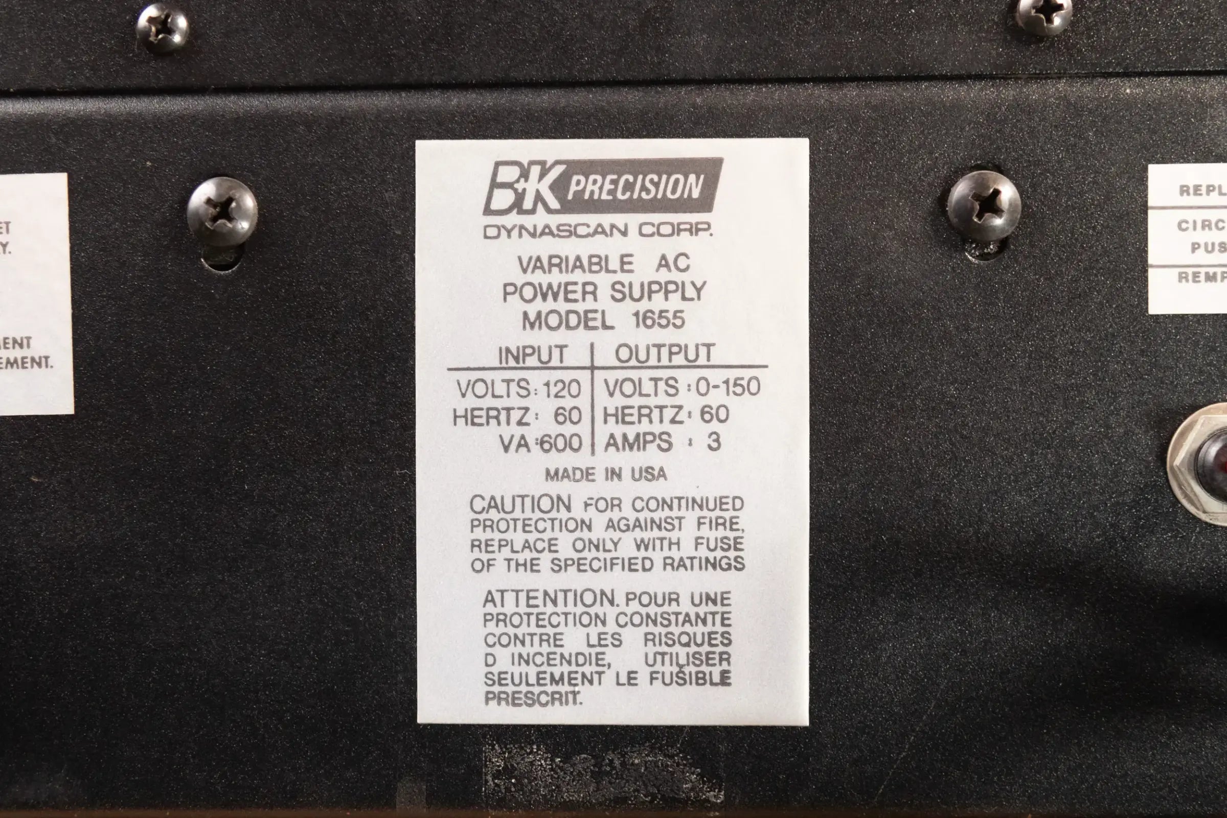 B+K Precision DynaScan Corporation 1655 Variable AC Power Supply - Used