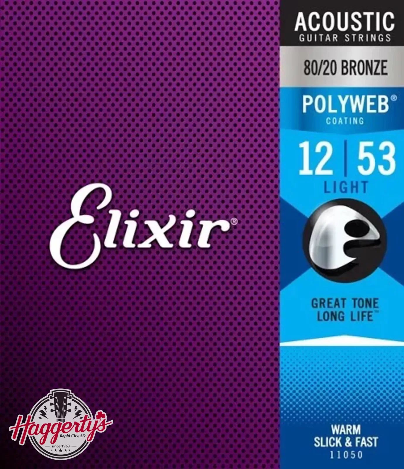 Elixir Strings 11050 Polyweb 80/20 Bronze Acoustic Guitar Strings - .012-.053 Light