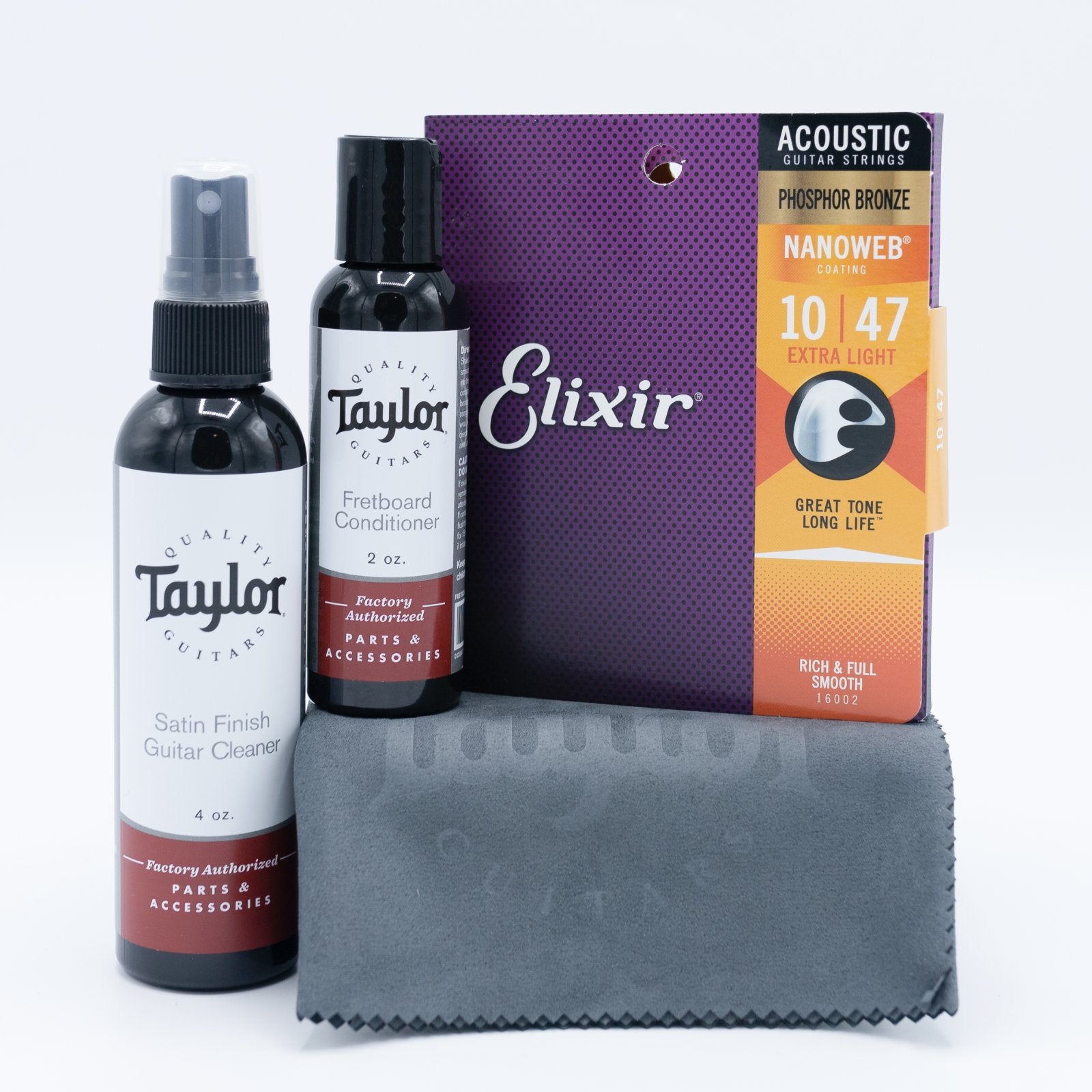 Taylor Satin Guitar Cleaner Bundle w/ Elixir 10-47 Extra Lights