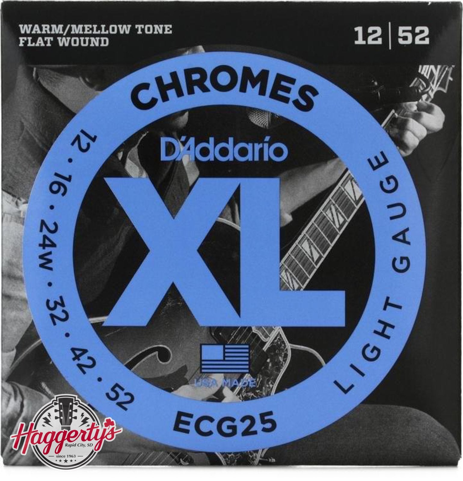 D'Addario ECG25 Chrome Flatwound Electric Guitar Strings 12-52