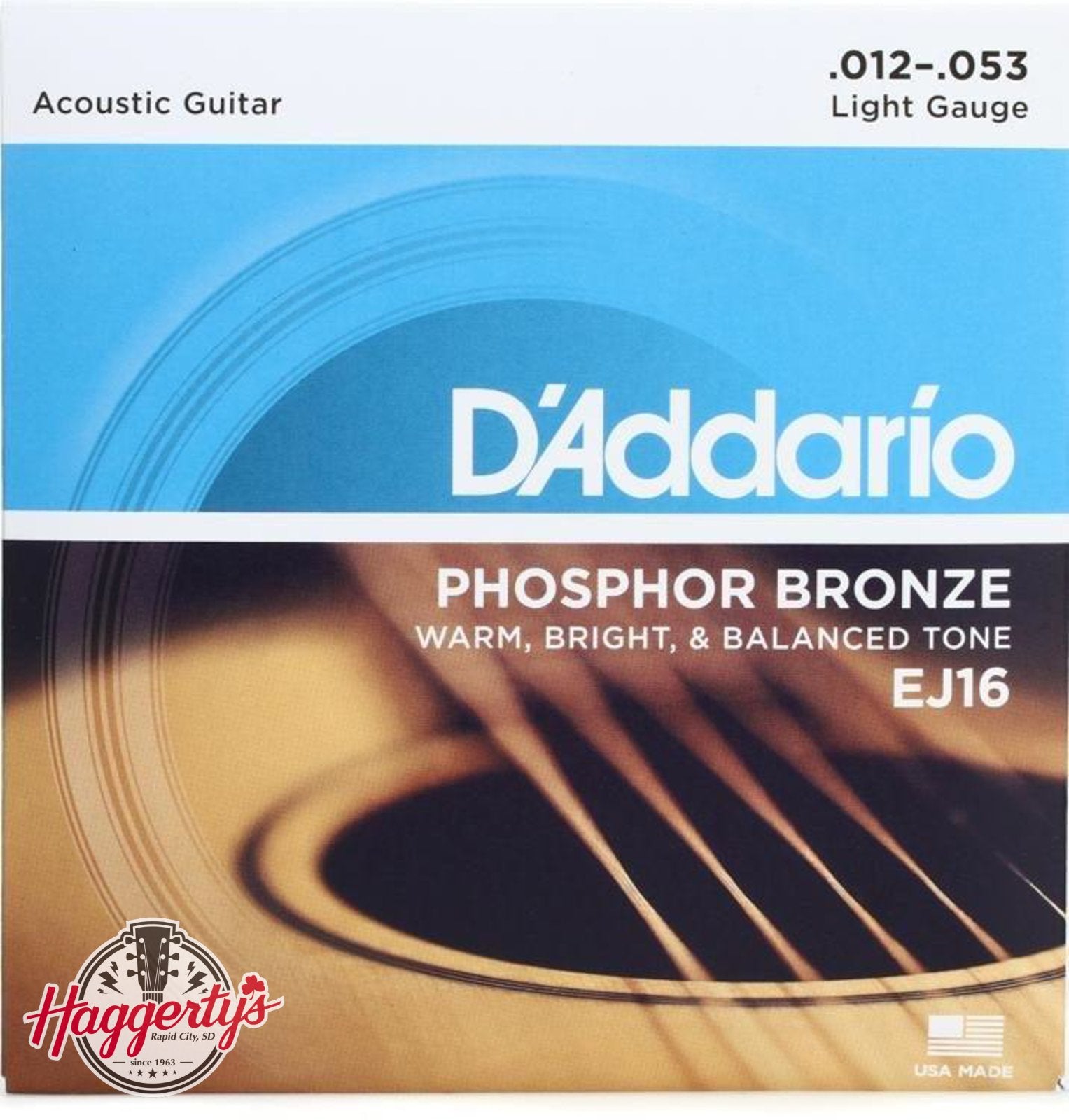 D'Addario EJ16 Phosphor Bronze Acoustic Guitar Strings 12-53