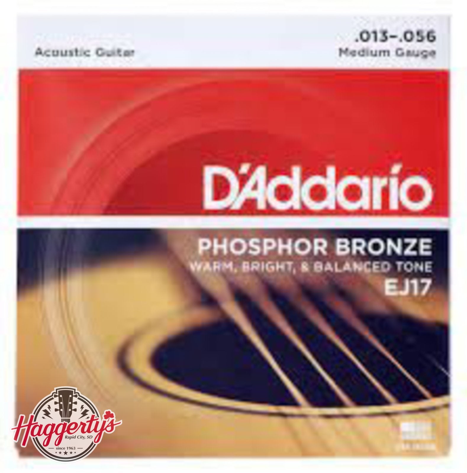 D'Addario EJ17-3D Phosphor Bronze Acoustic Guitar Strings, Medium, 13-56, 3 Sets