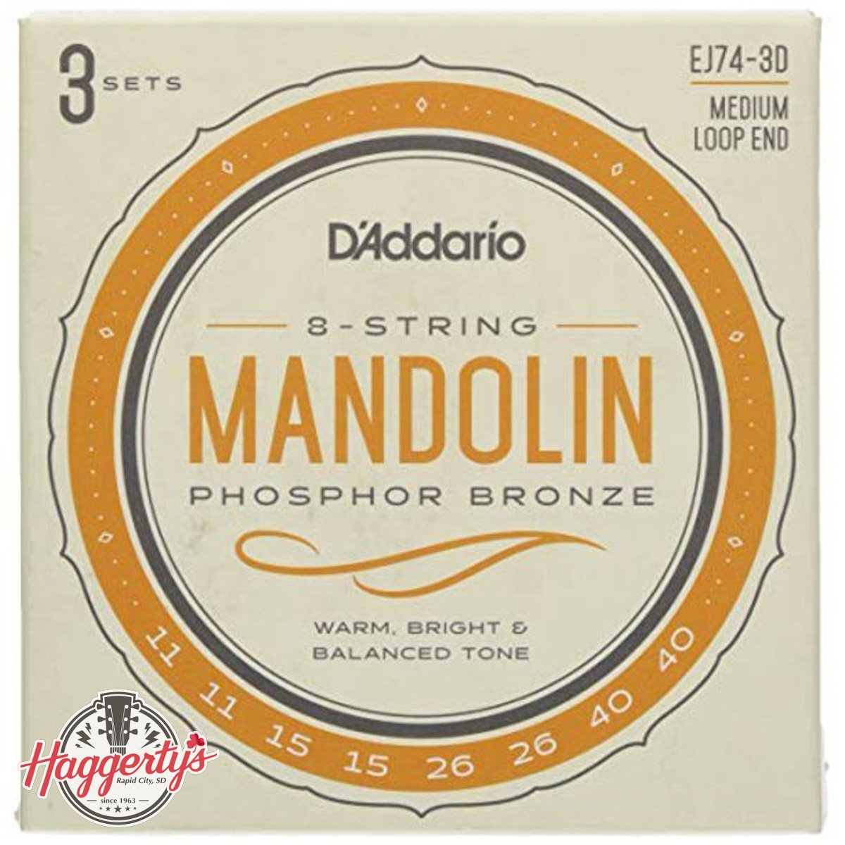 D'Addario EJ74-3D Medium Mandolin Strings, 11-40, 3 Sets