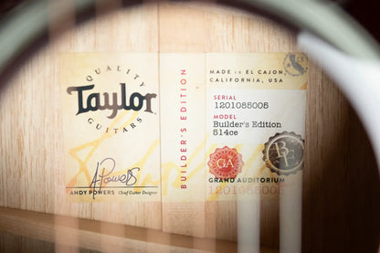 Taylor Builder's Edition 514ce Grand Auditorium Acoustic/Electric Guitar - Kona Burst Top with Hardshell Case