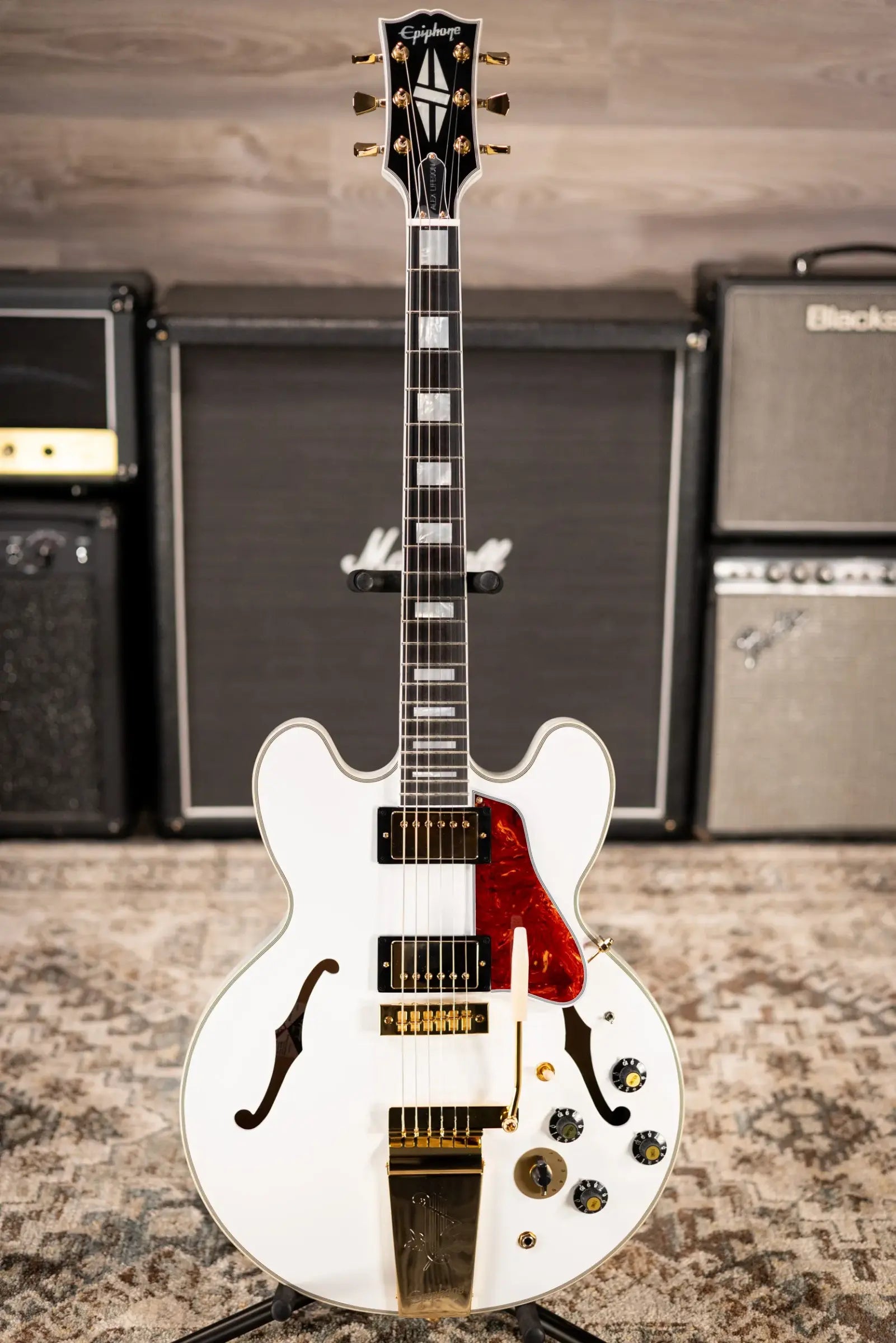 Epiphone IGC Alex Lifeson Signature 1976 ES-355 Reissue Semi-Hollow Electric Guitar - Alpine White with Hardshell Case