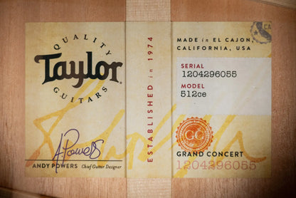 Taylor Next Generation 512ce Grand Concert Acoustic/Electric Guitar with Hardshell Case