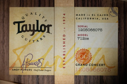 Taylor Next Generation 712ce Grand Concert Acoustic/Electric Guitar with Hardshell Case