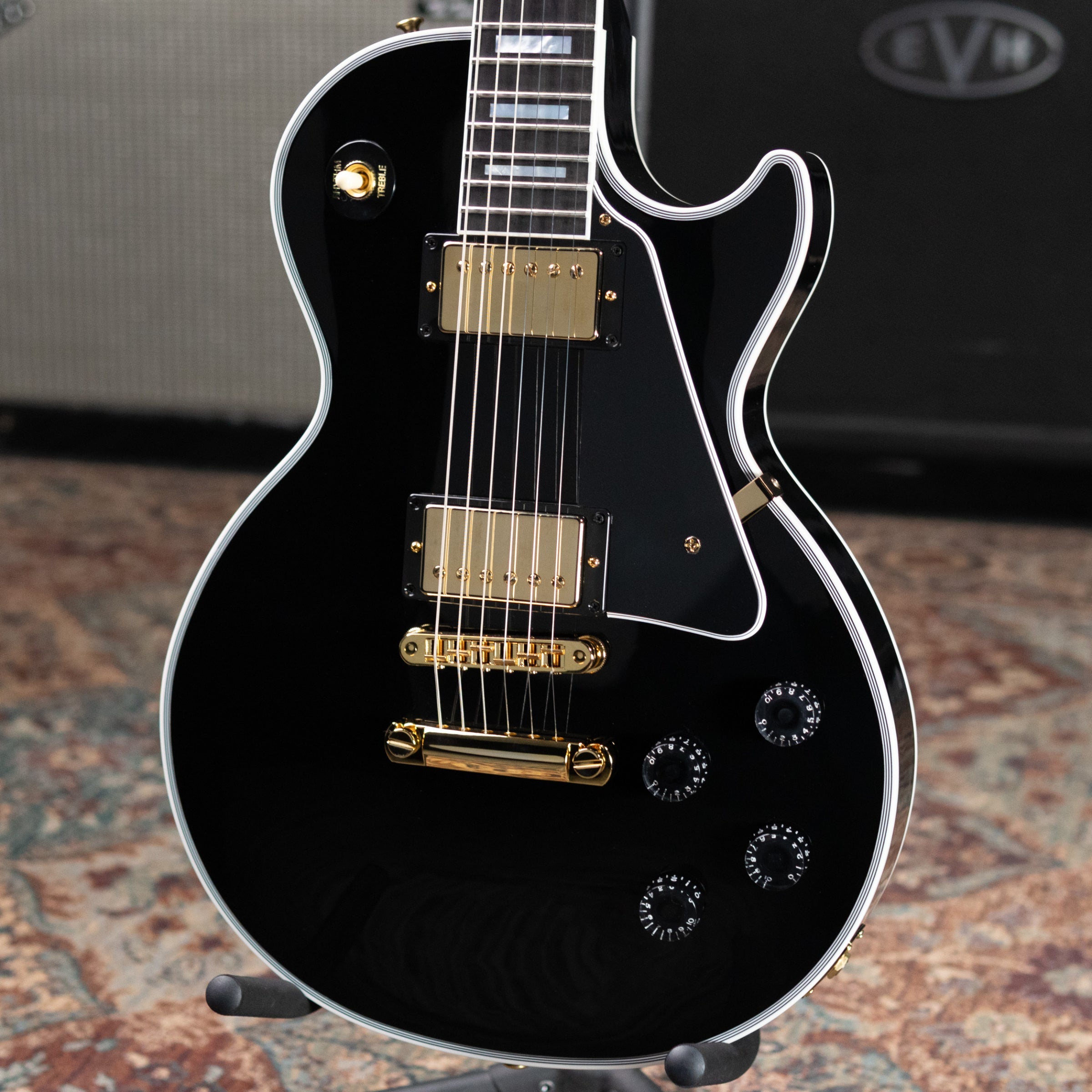 Gibson Custom Shop Les Paul Custom 25-1/2" Scale Electric Guitar - Ebony with Hardshell Case