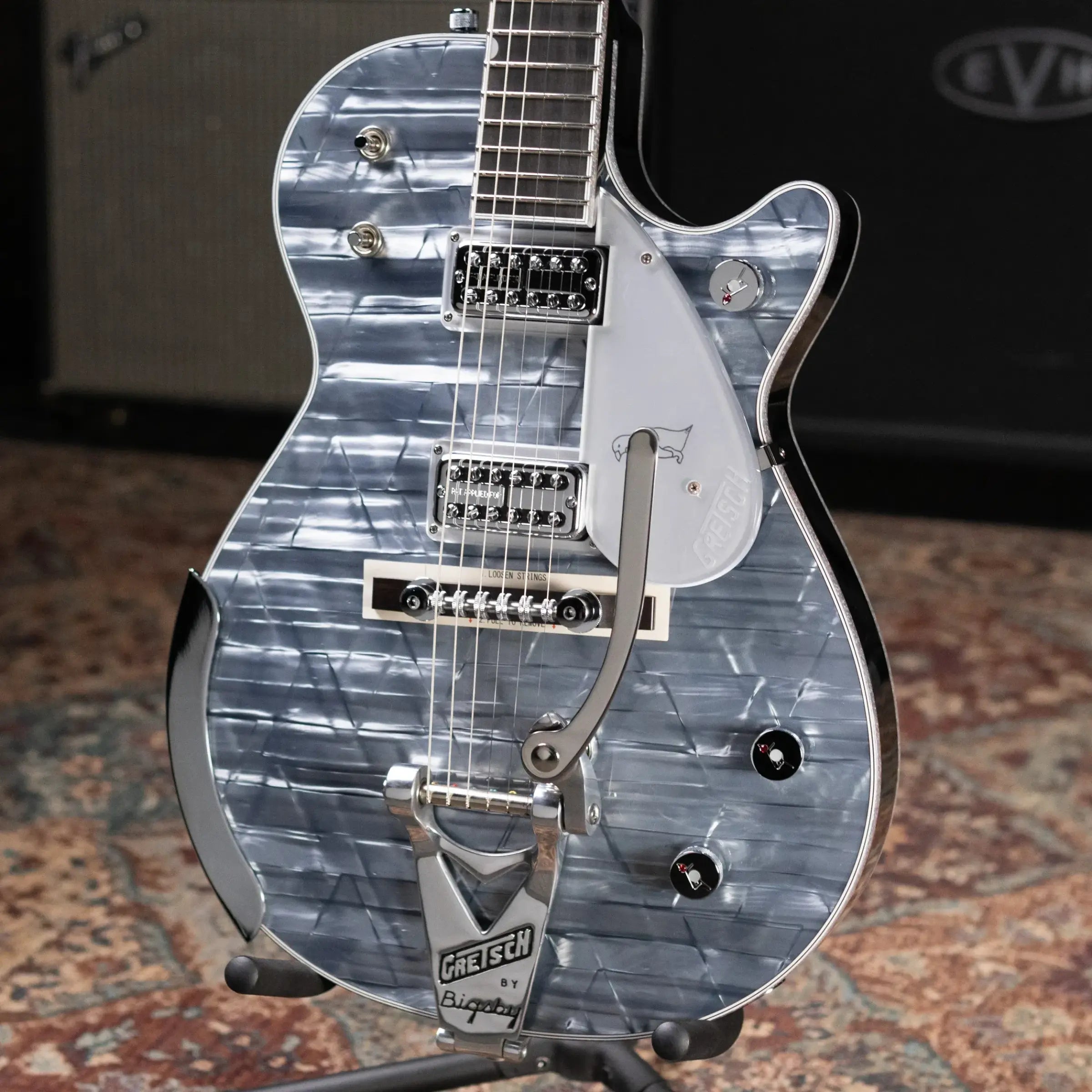 Gretsch G6134T Limited Edition Penguin with String-Thru Bigsby Electric Guitar - Light Blue Pearl with Hardshell Case