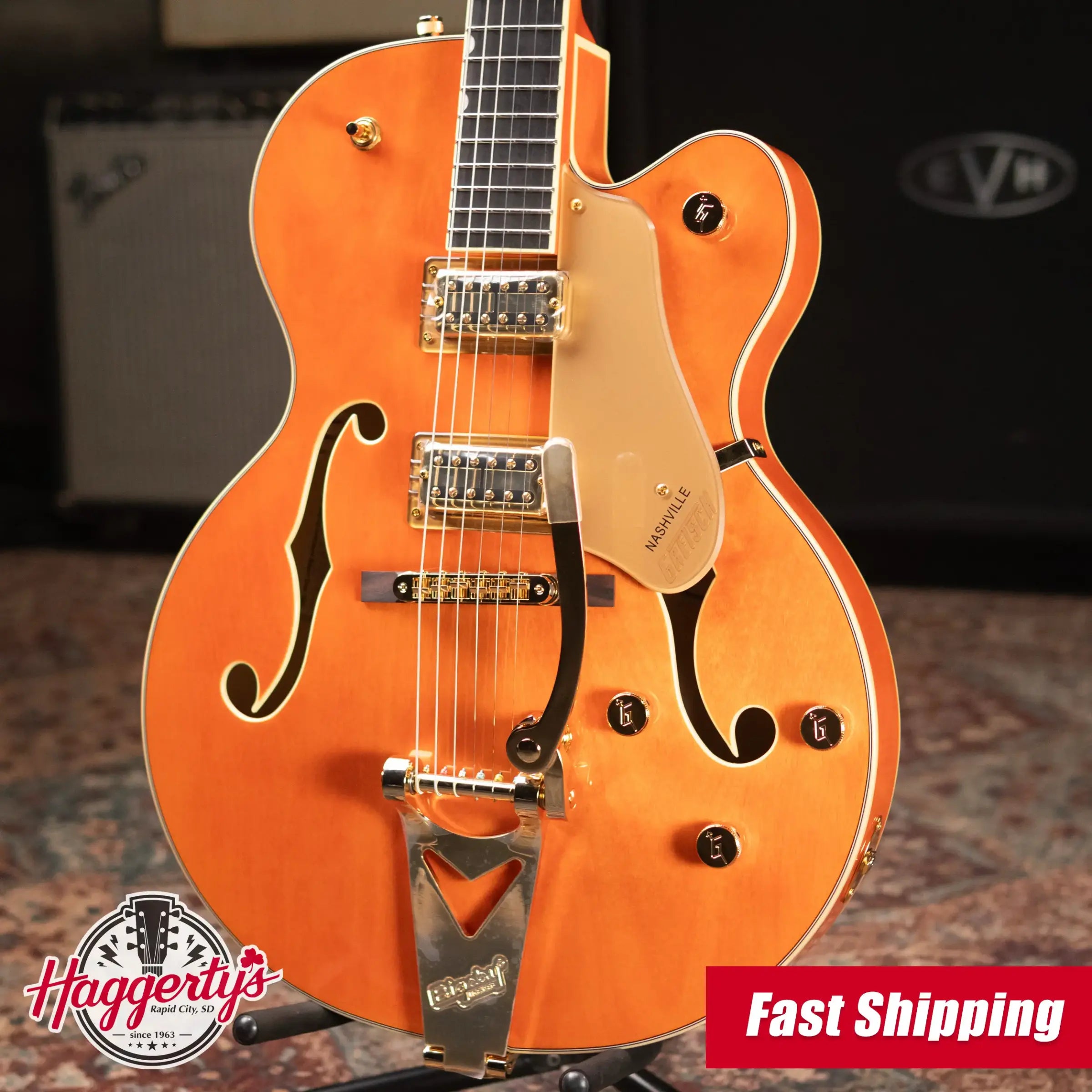 Gretsch Synchromatic Nashville Hollow Body Single-Cut with Bigsby Electric Guitar - 50's Orange Stain with Hardshell Case