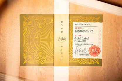 Taylor Gold Label 514e Super Auditorium Acoustic/Electric Guitar - Sunburst with Cream Pickguard and Hardshell Case