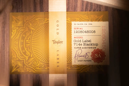 Taylor Gold Label 714e Super Auditorium Acoustic/Electric Guitar - Blacktop with Hardshell Case