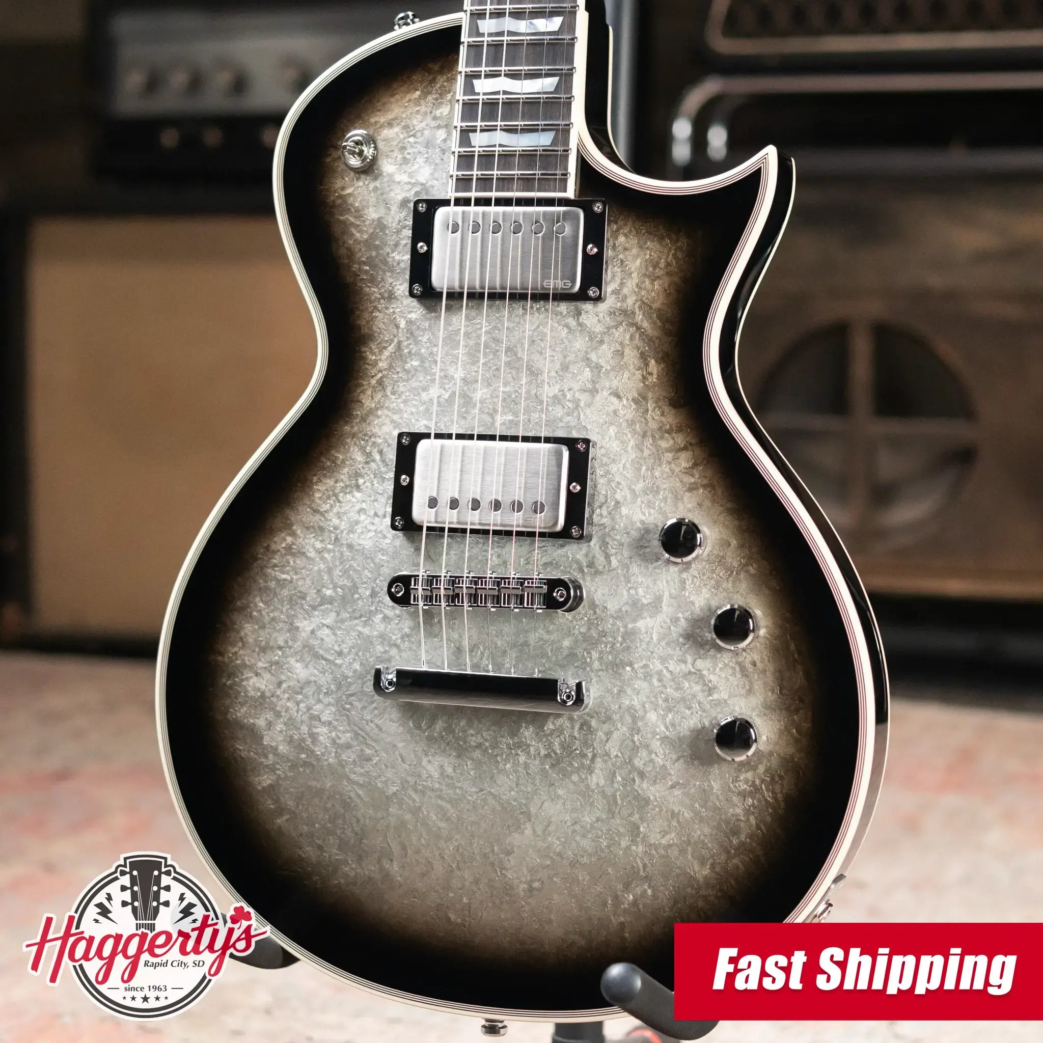 ESP Custom Shop Original Series Eclipse Electric Guitar - Silver Liquid Metal Burst with Hardshell Case