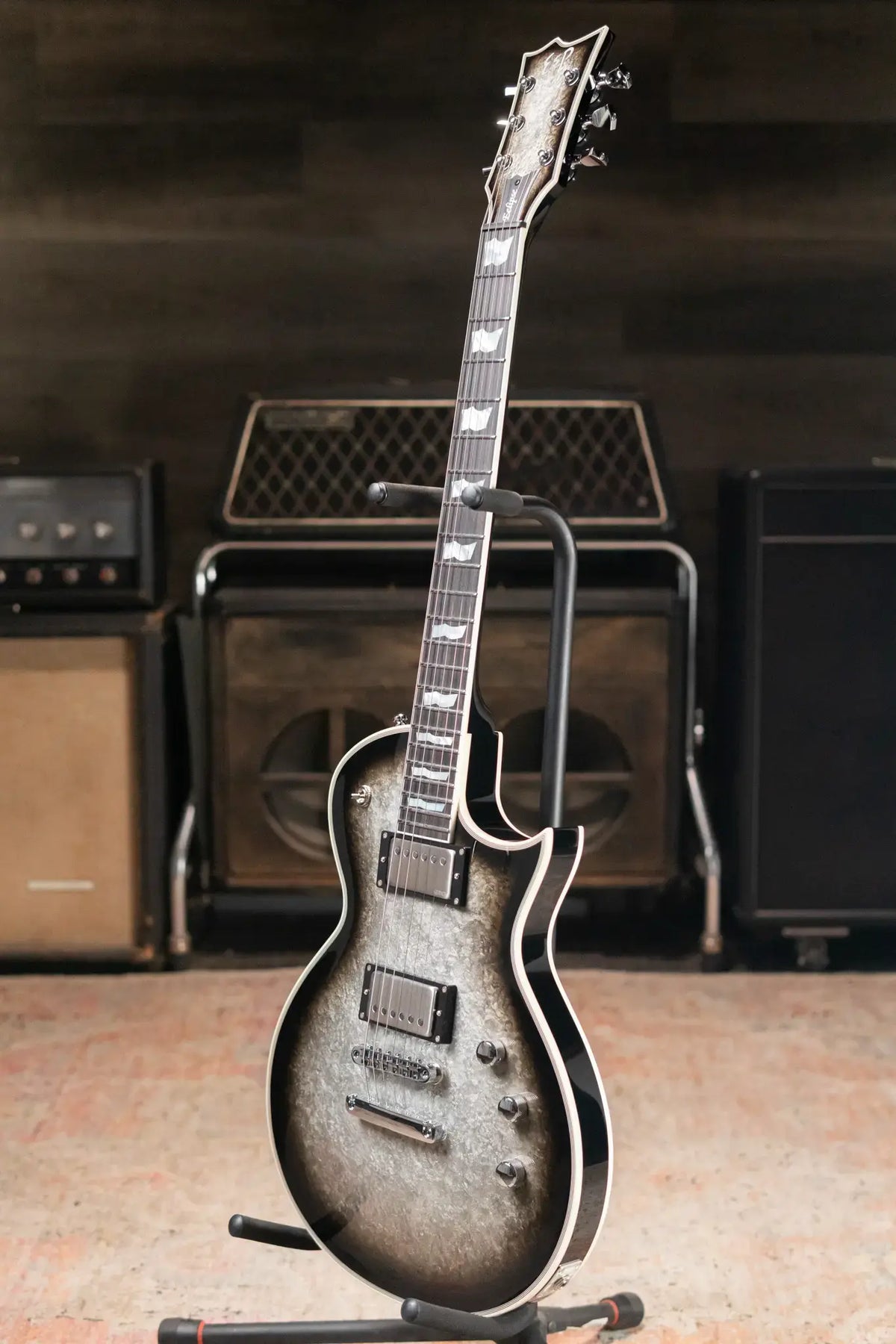 ESP Custom Shop Original Series Eclipse Electric Guitar - Silver Liquid Metal Burst with Hardshell Case