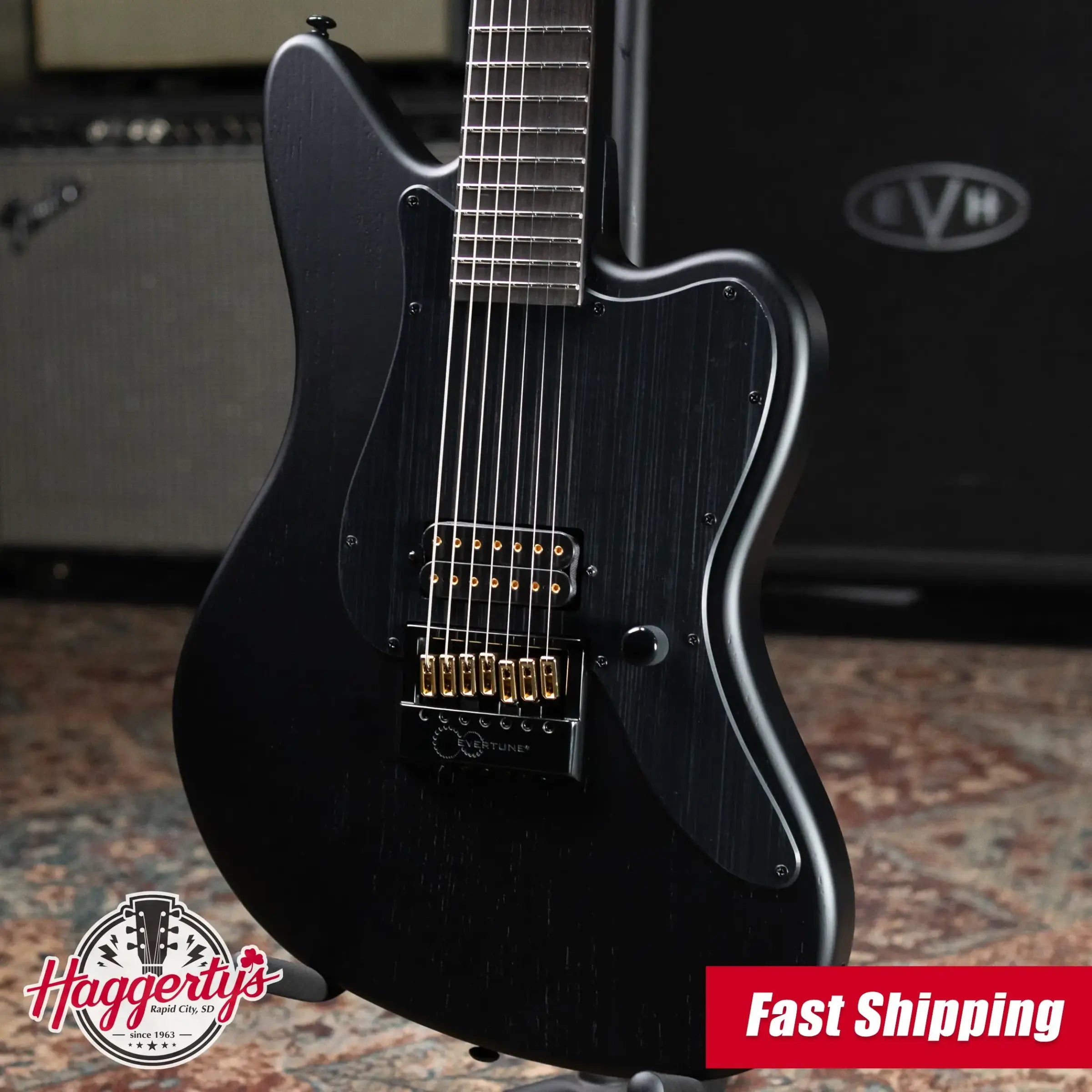 ESP LTD Alex Wade XJ Signature 7-String Baritone Electric Guitar - Black Satin with Hardshell Case