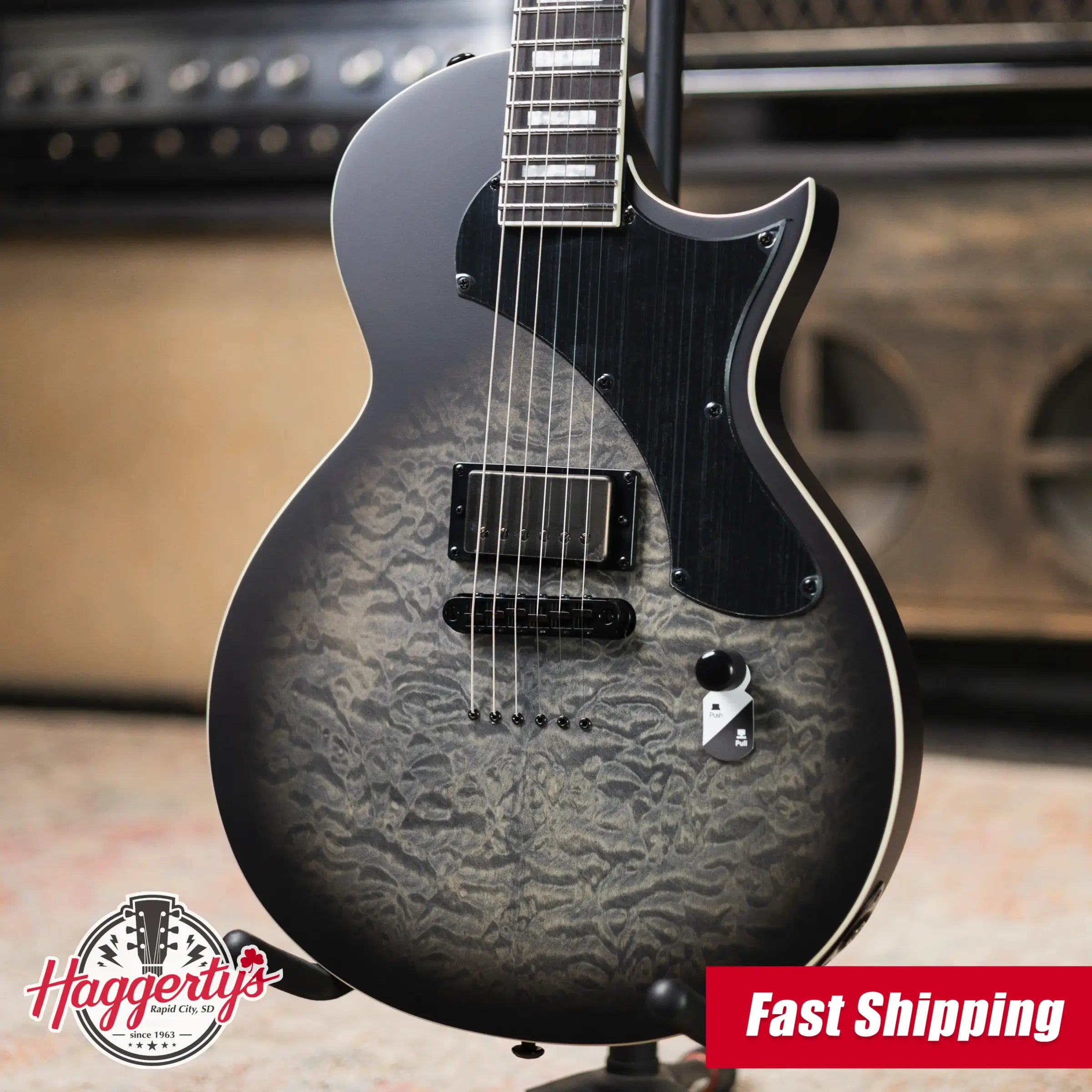 ESP LTD EC-01FT QM Electric Guitar - Charcoal Burst Satin Teardrop