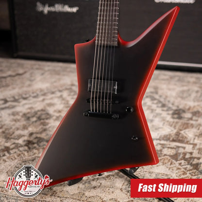 ESP LTD EXL-7 Baritone 7-String Black Metal Electric Guitar - Black Red Burst Satin