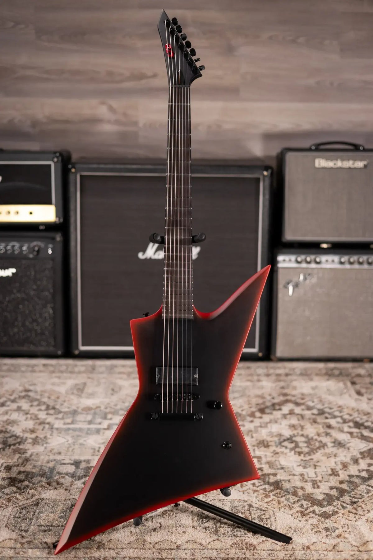 ESP LTD EXL-7 Baritone 7-String Black Metal Electric Guitar - Black Red Burst Satin