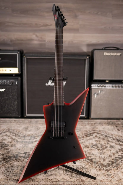ESP LTD EXL-7 Baritone 7-String Black Metal Electric Guitar - Black Red Burst Satin