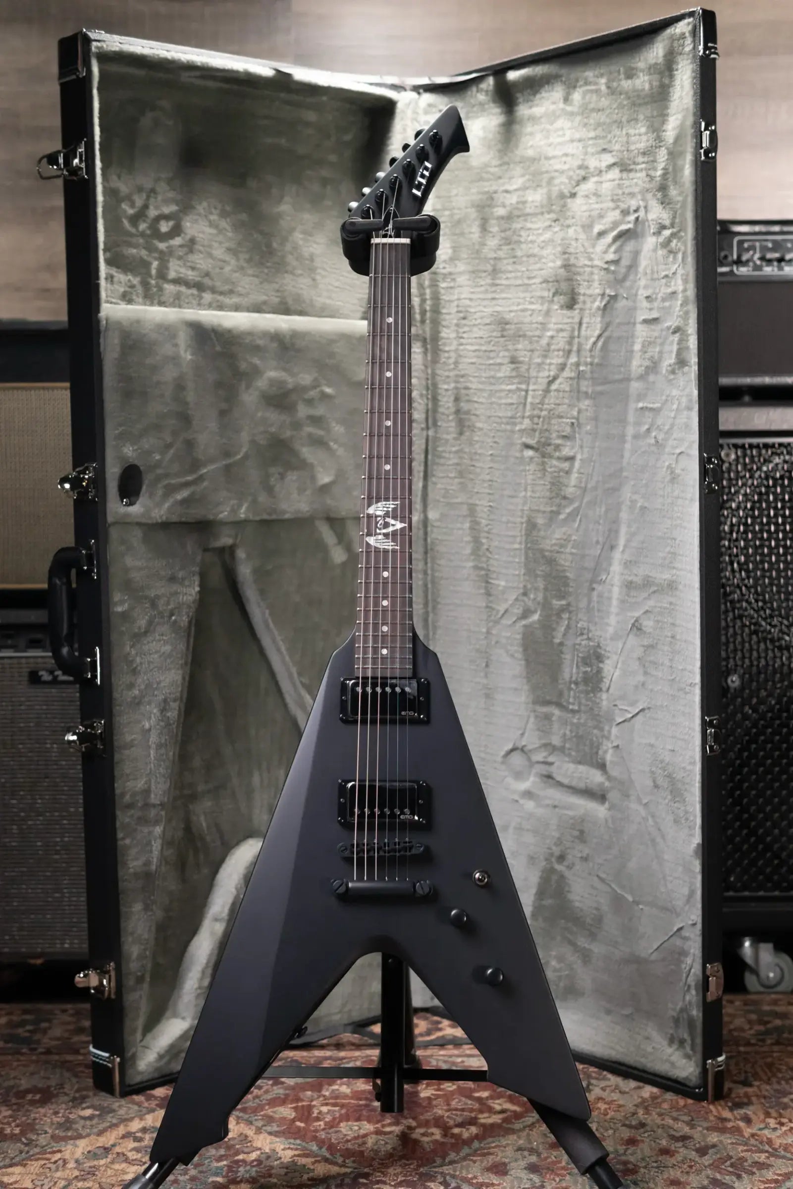 ESP LTD James Hetfield Signature Vulture Electric Guitar - Satin Black with Hardshell Case