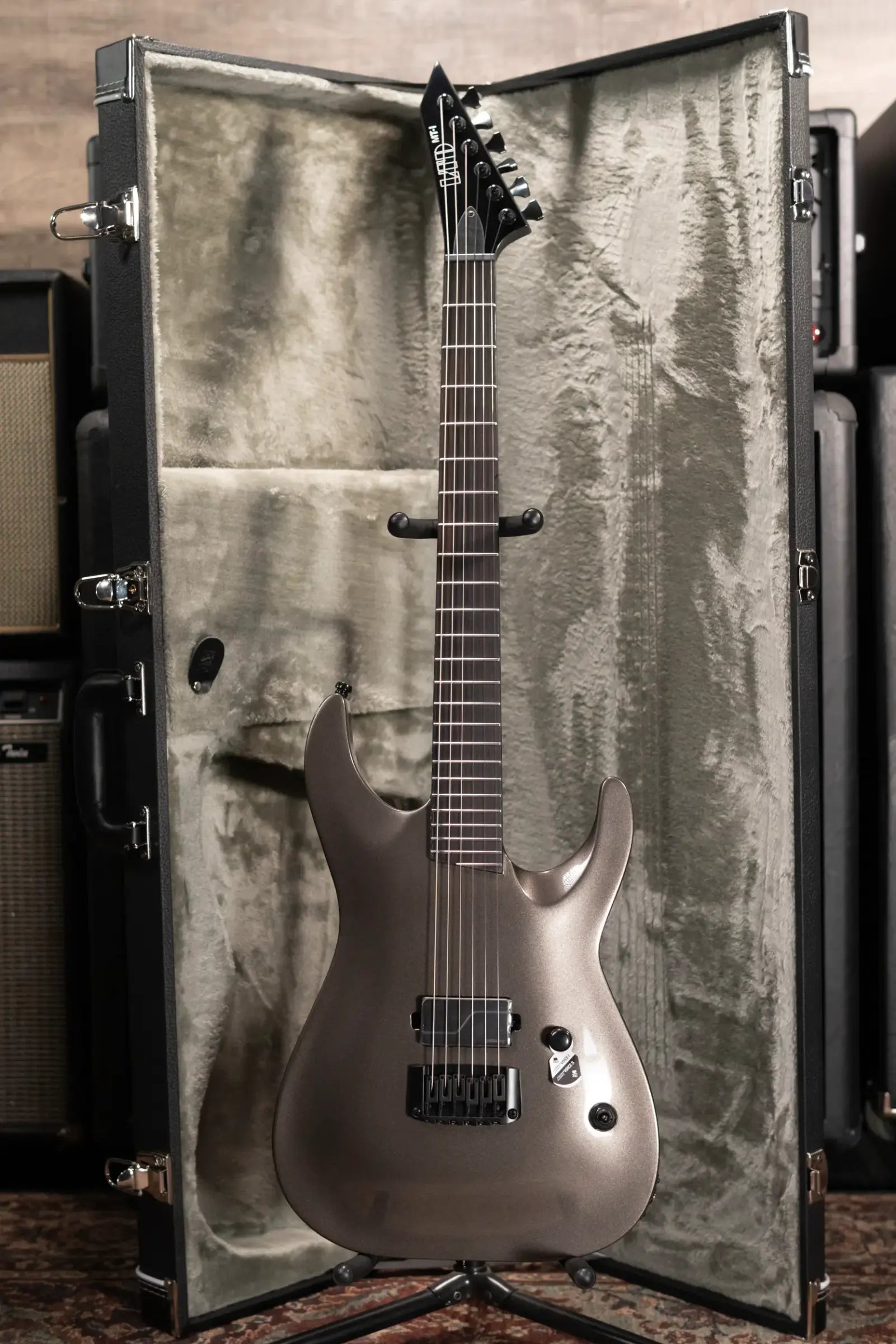 ESP LTD MT-I Mick Thomson Signature Electric Guitar - Obsidian Metallic  with Hardshell Case