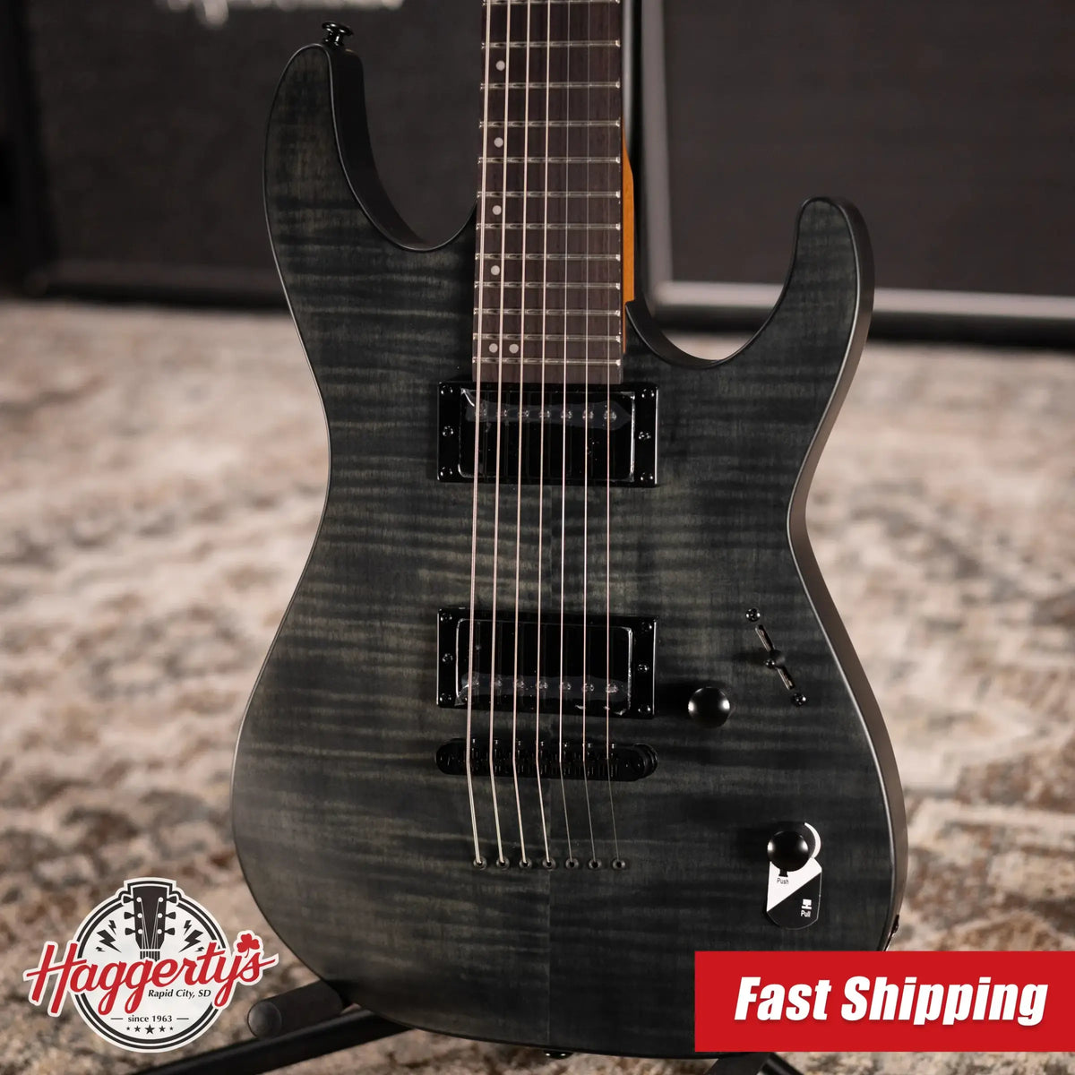 ESP LTD M-207DX Baritone 7-String Electric Guitar - See Thru Black Satin