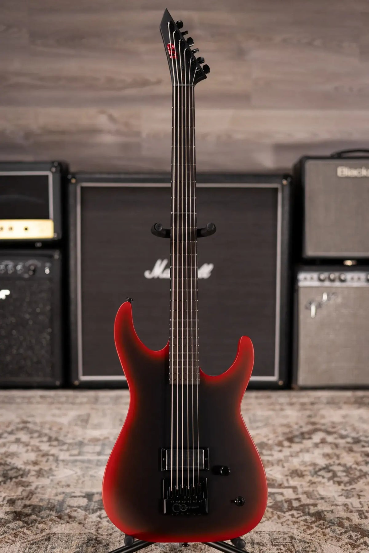 ESP LTD M-6 Evertune 30" Black Metal Electric Guitar - Black Red Burst Satin