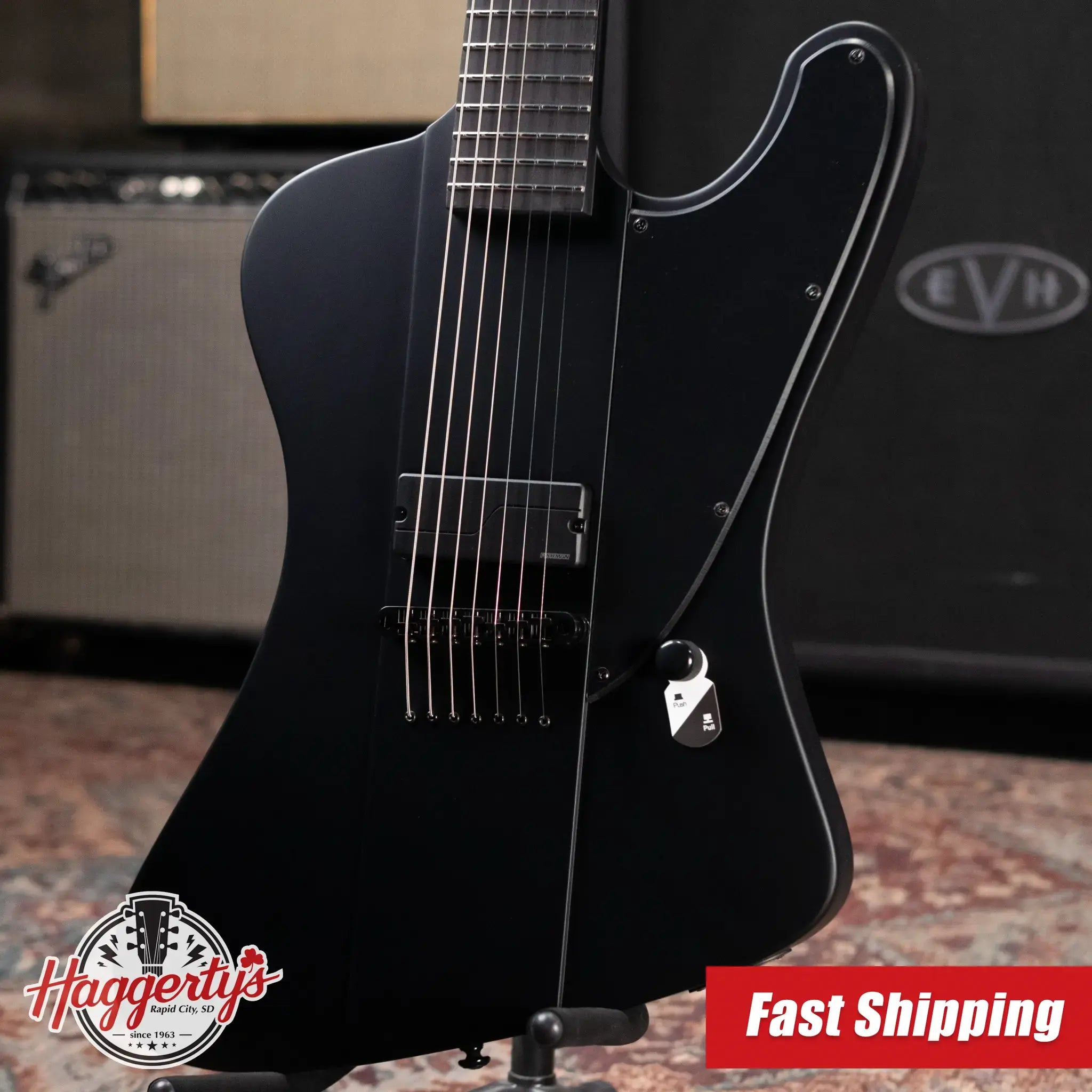 ESP LTD Phoenix-7 Baritone Black Metal Electric Guitar - Black Satin