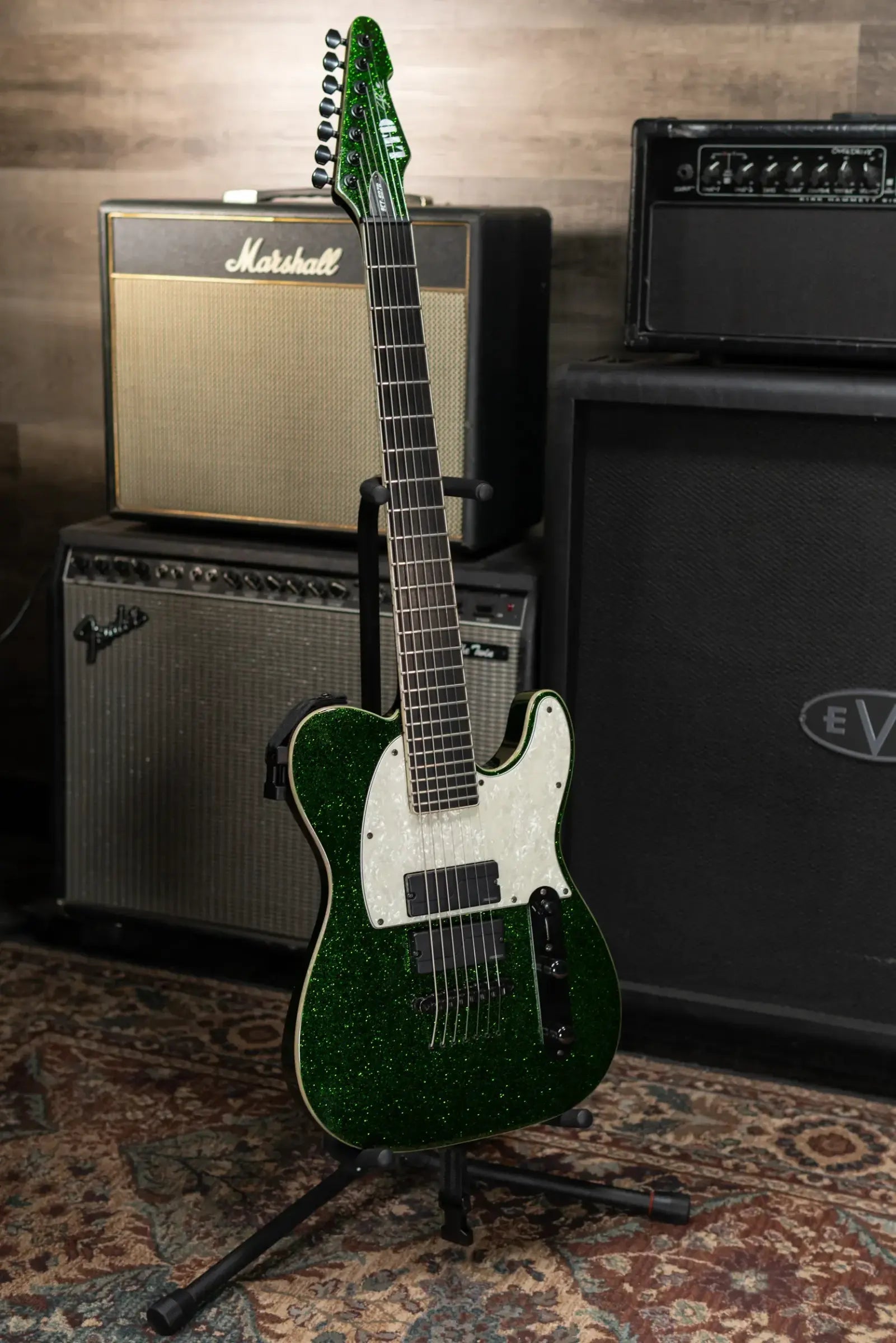 ESP LTD Stephen Carpenter SCT-607B 7-String Electric Guitar - Green Sparkle with Hardshell Case and Upgraded Pickups - Used