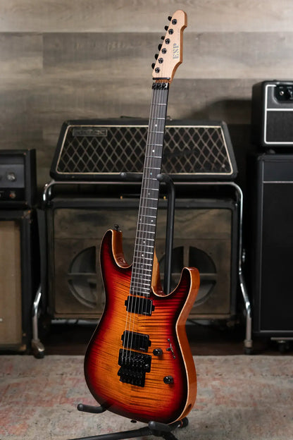 ESP USA Custom Shop M-II FR Electric Guitar - Tiger Eye Sunburst with Hardshell Case