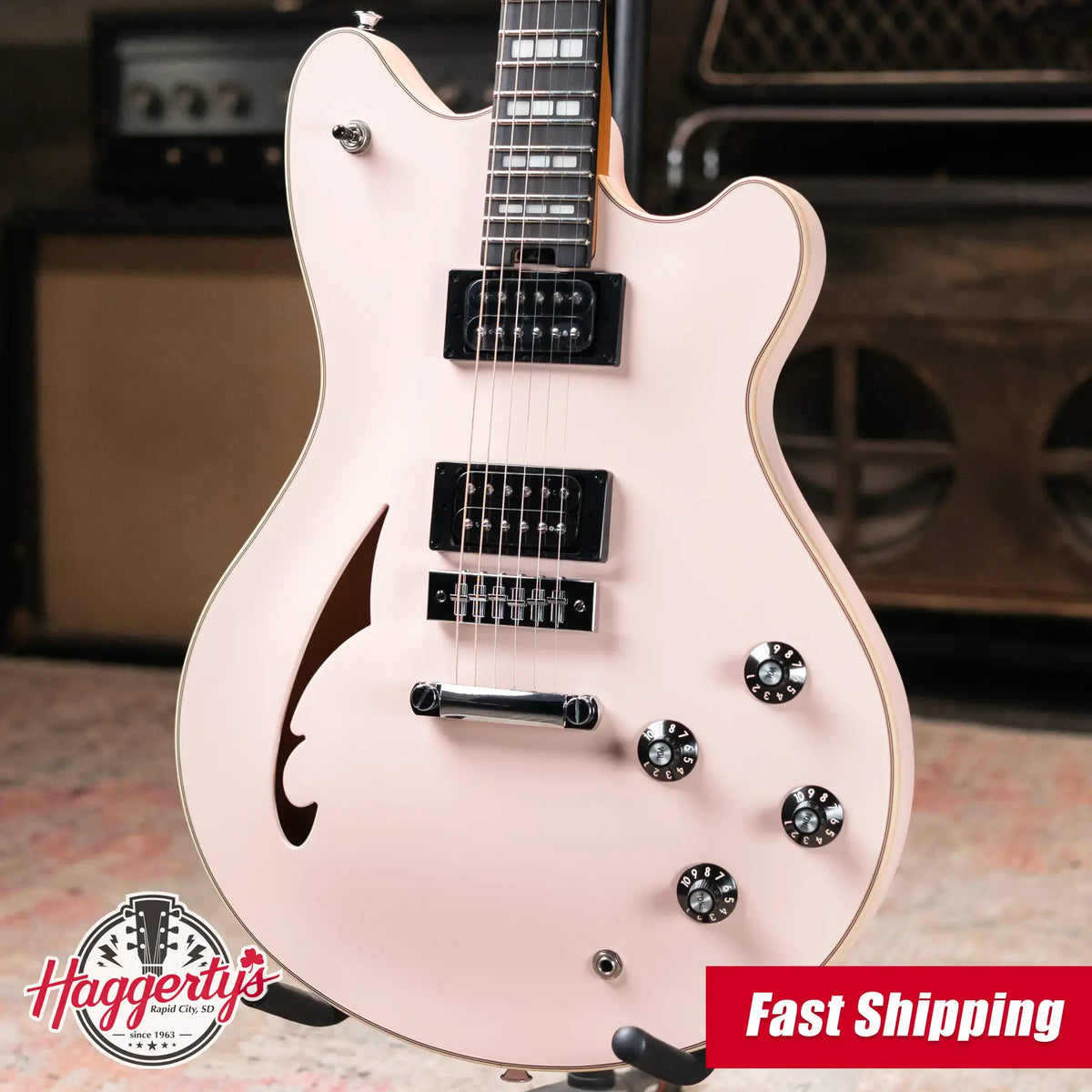EVH Limited Edition SA-126 Special Semi-Hollow Electric Guitar - Satin Shell Pink with Ivory Case