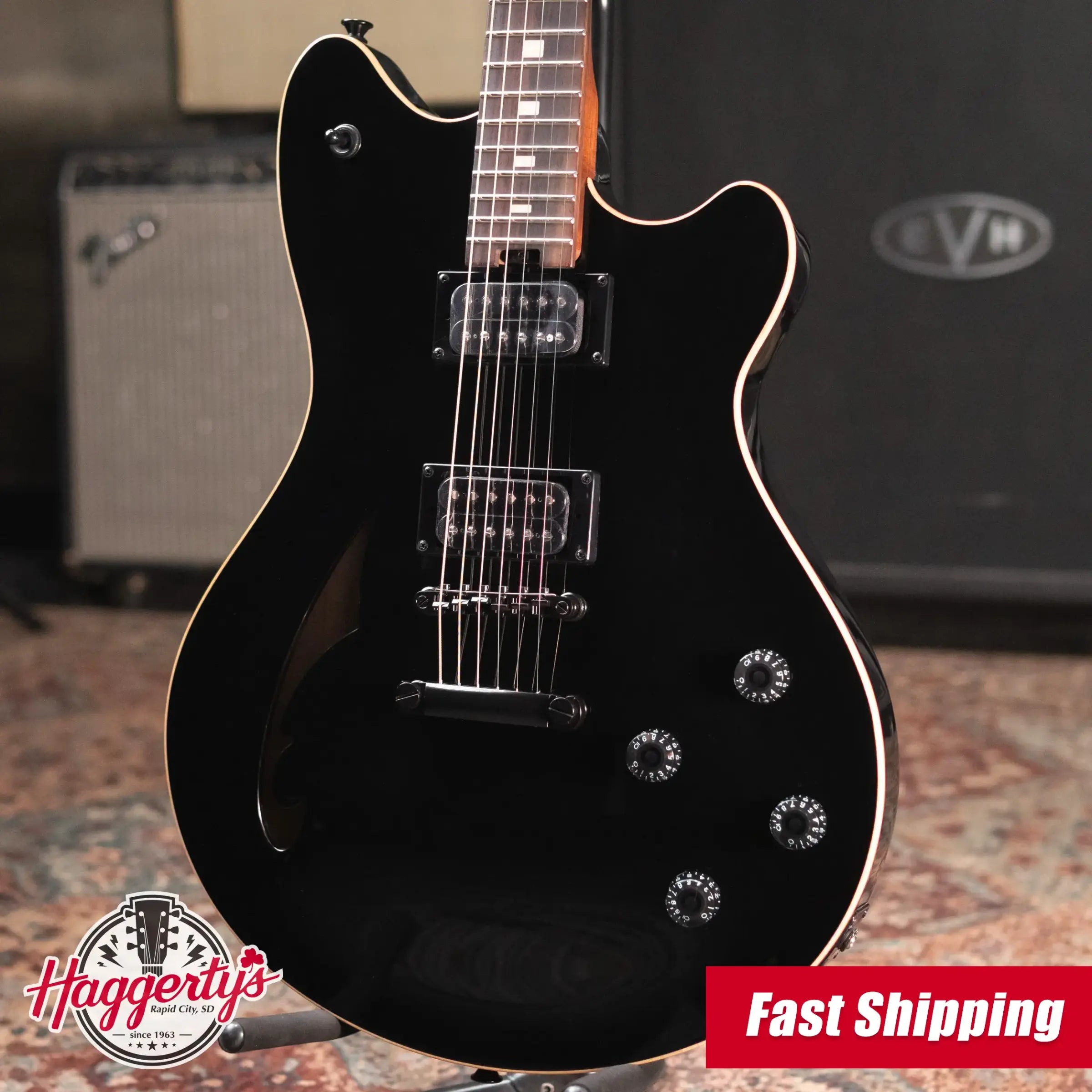 EVH SA-126 Standard Semi-Hollow Electric Guitar - Piano Black