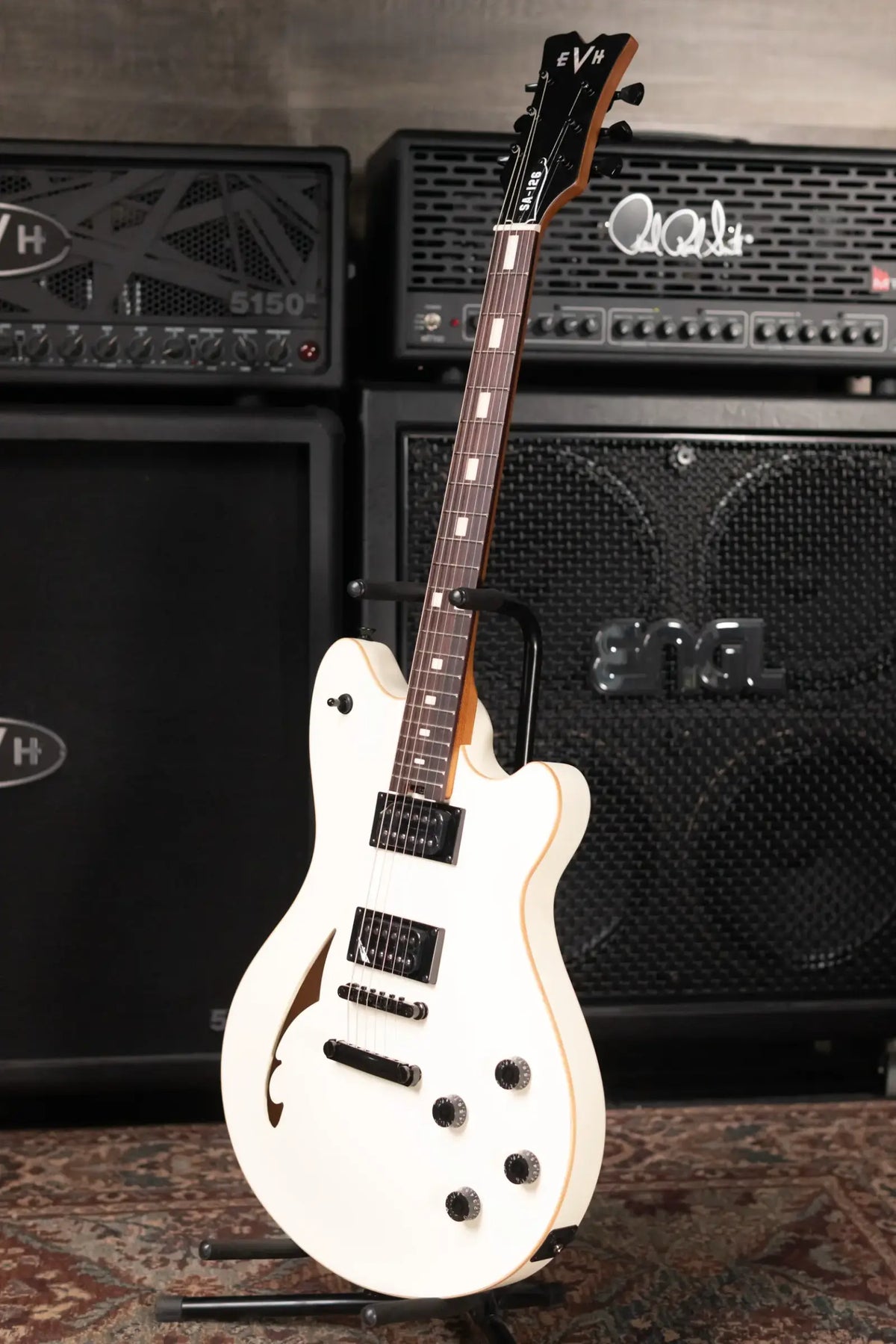 EVH SA-126 Standard Semi-Hollow Electric Guitar - Satin Vintage White - Demo