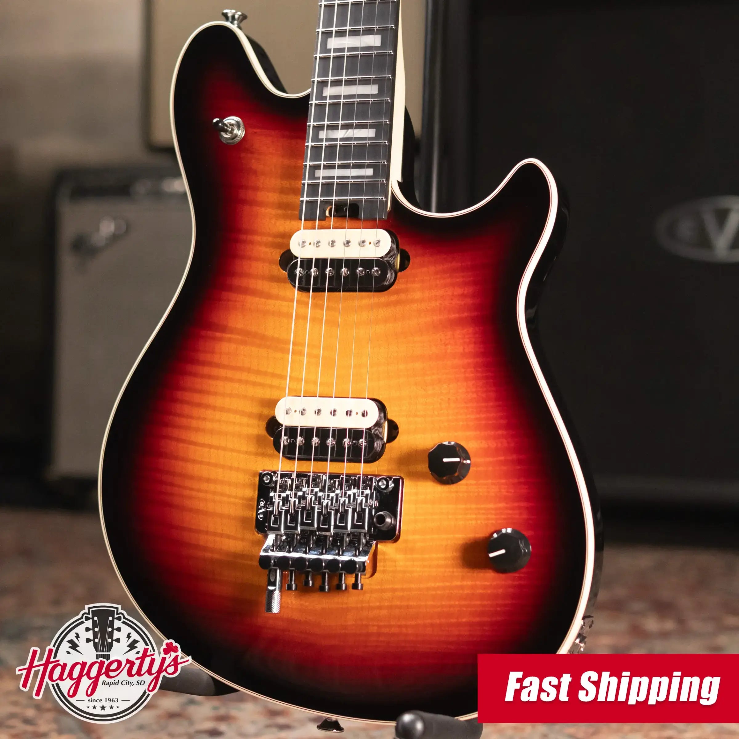 EVH Custom Shop USA Wolfgang Electric Guitar - 5A Flamed Maple 3-Tone Sunburst with Hardshell Case