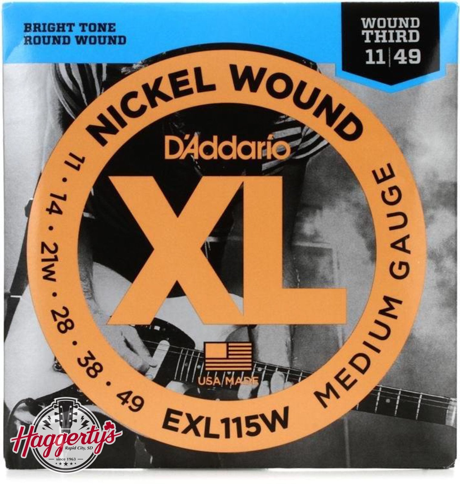 D'Addario EXL115W Wound Third Electric Guitar Strings 11-49